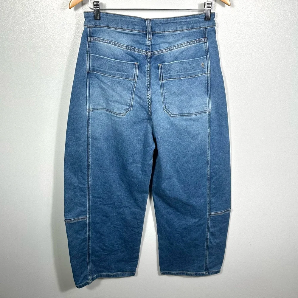 Pilcro Anthropologie Blue Wide Leg Cropped Barrel Denim Jeans Size 28 Tall Chic - Picture 4 of 15